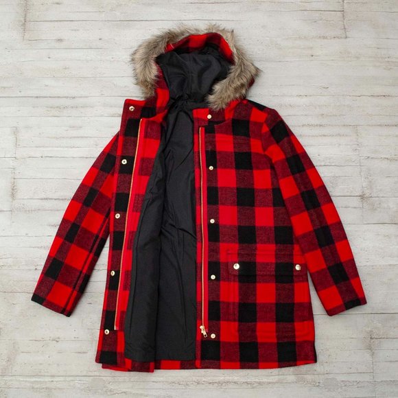 NWT J. Crew Hooded Vail Parka in Buffalo Check size 6 - Picture 4 of 8